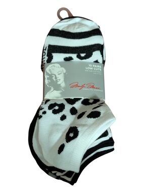 Marilyn Monroe Low Cut Socks - White & Black Animal Print (10 Pairs)